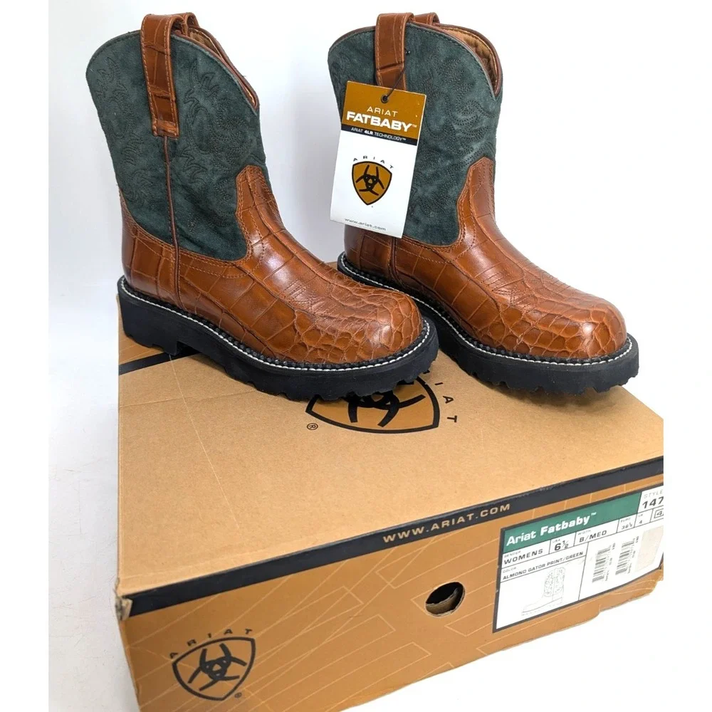Ariat 🐎Fatbaby Almond Gator Print Western Boots - Ladies 6.5 B *NEW*